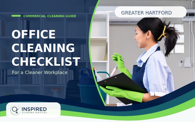 Office Cleaning Checklist for a Cleaner Workplace Professional cleaning team following an office cleaning checklist in a bright workplace.