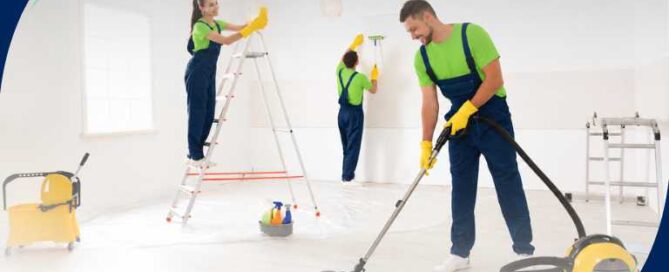 Post-construction cleaning removing fine dust from surfaces inside a newly renovated home.